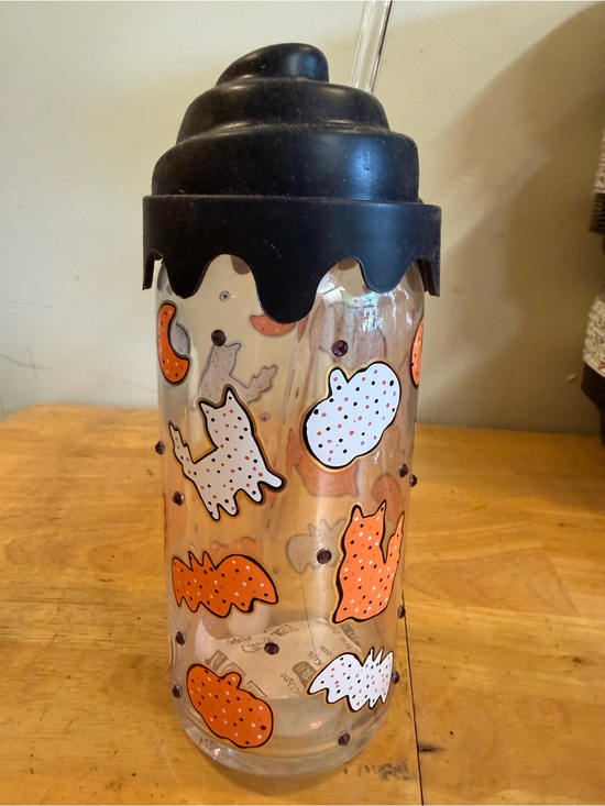 Other - NEW Halloween Animal Glass Tumbler with Lid and Straw